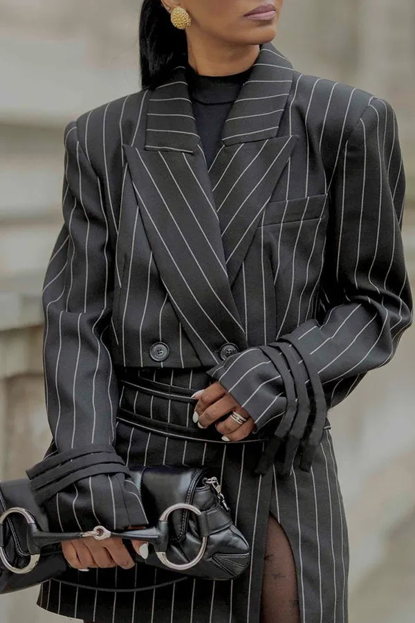 Stylish Pinstriped Blazer & Skirt Set