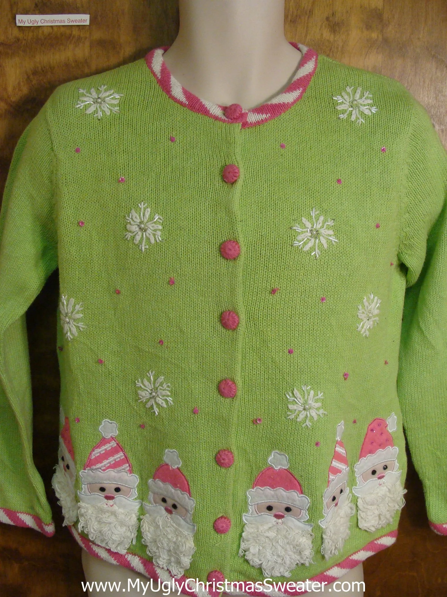 Tacky Pink and Green Jolly Santa Ugly Xmas Sweater