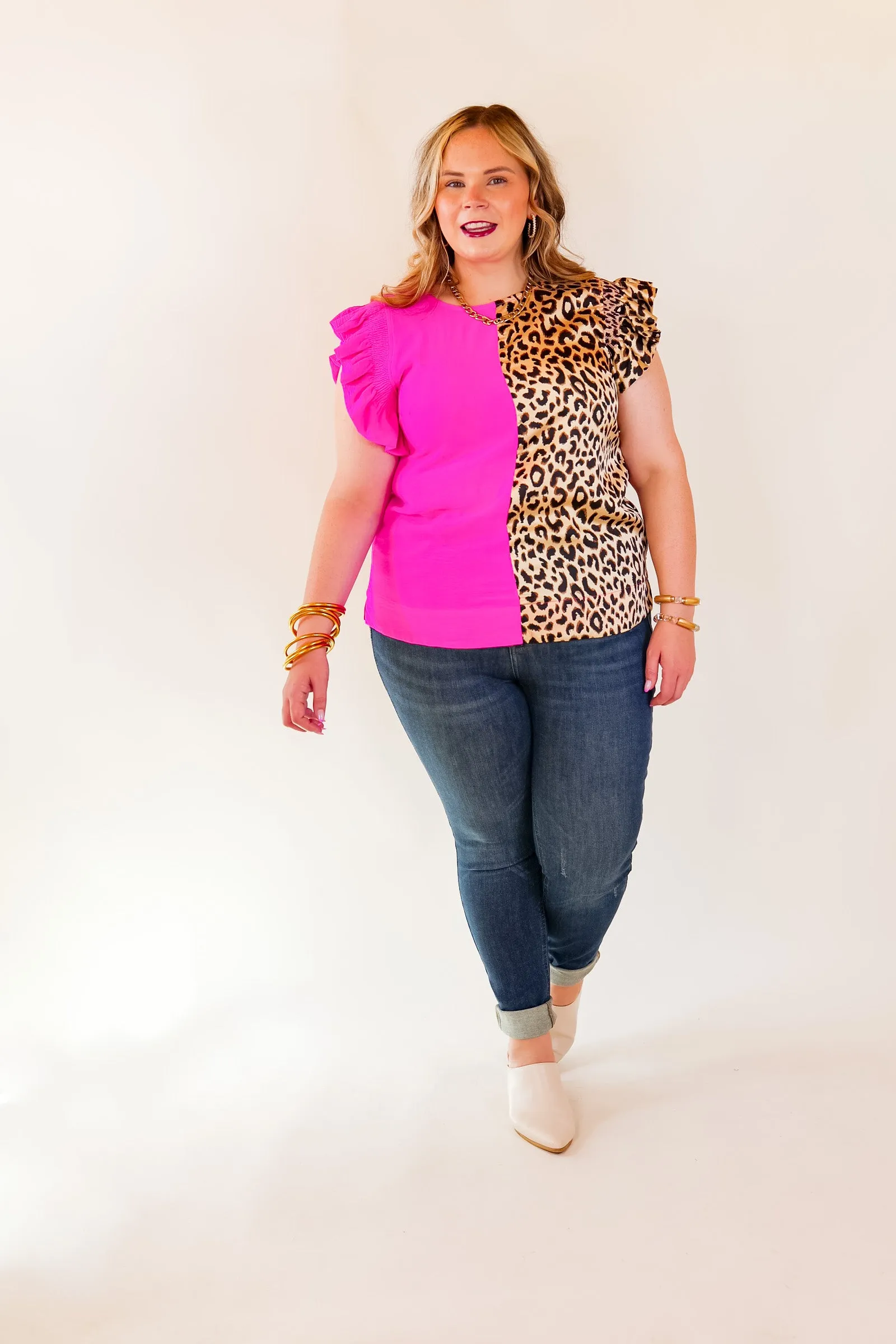 The Lively Side Split Print Top in Cheetah Print and Hot Pink