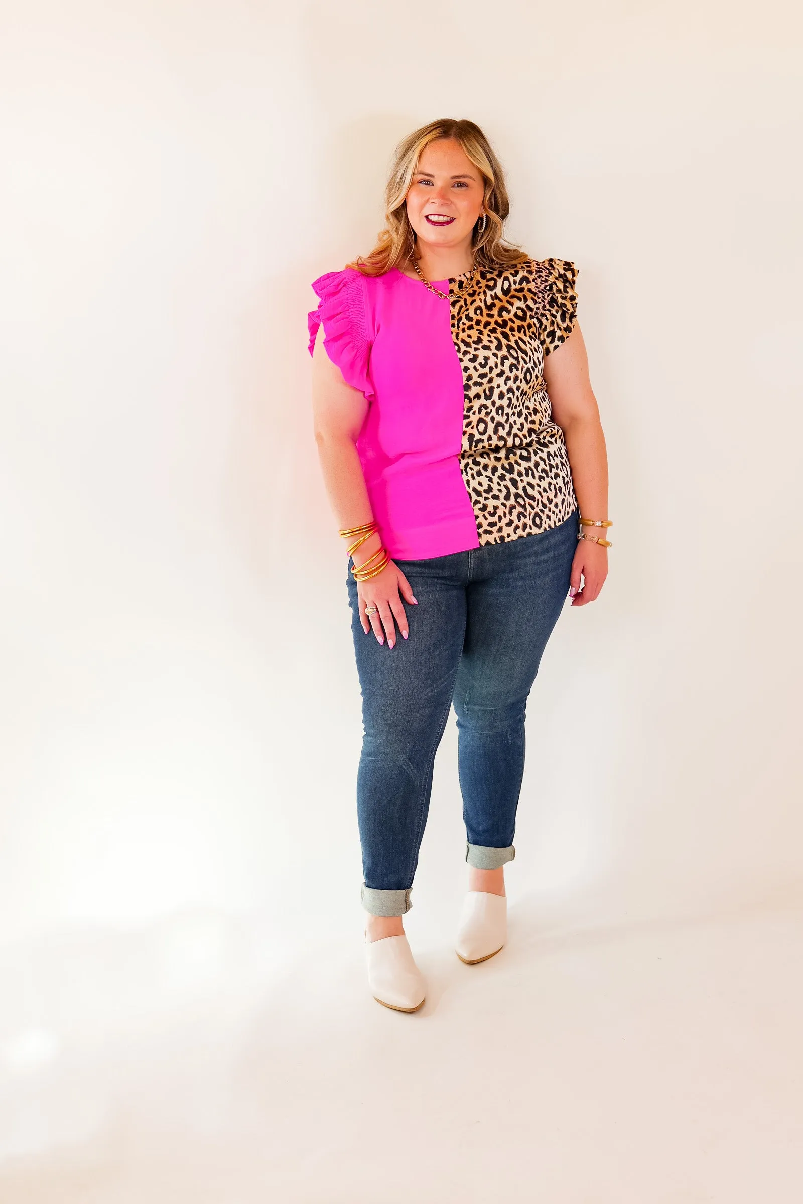 The Lively Side Split Print Top in Cheetah Print and Hot Pink