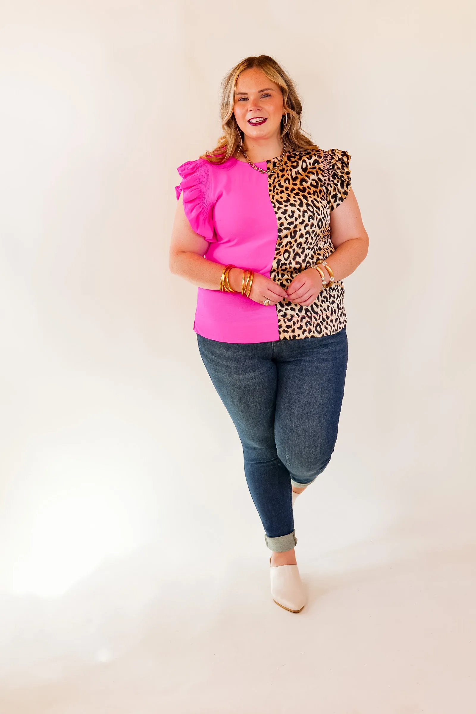 The Lively Side Split Print Top in Cheetah Print and Hot Pink