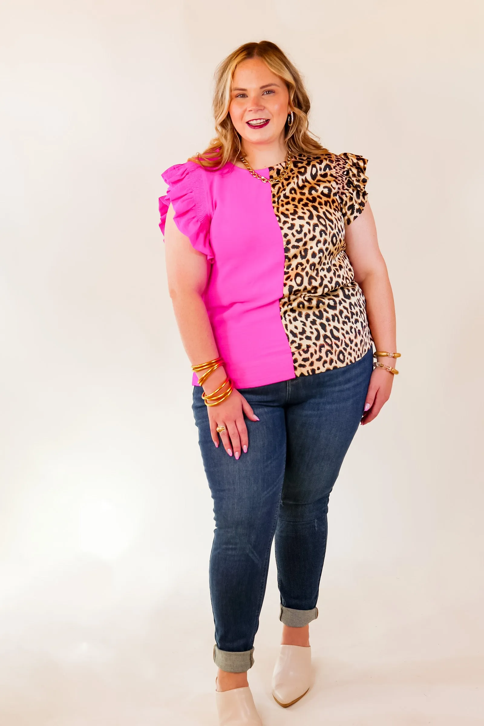 The Lively Side Split Print Top in Cheetah Print and Hot Pink