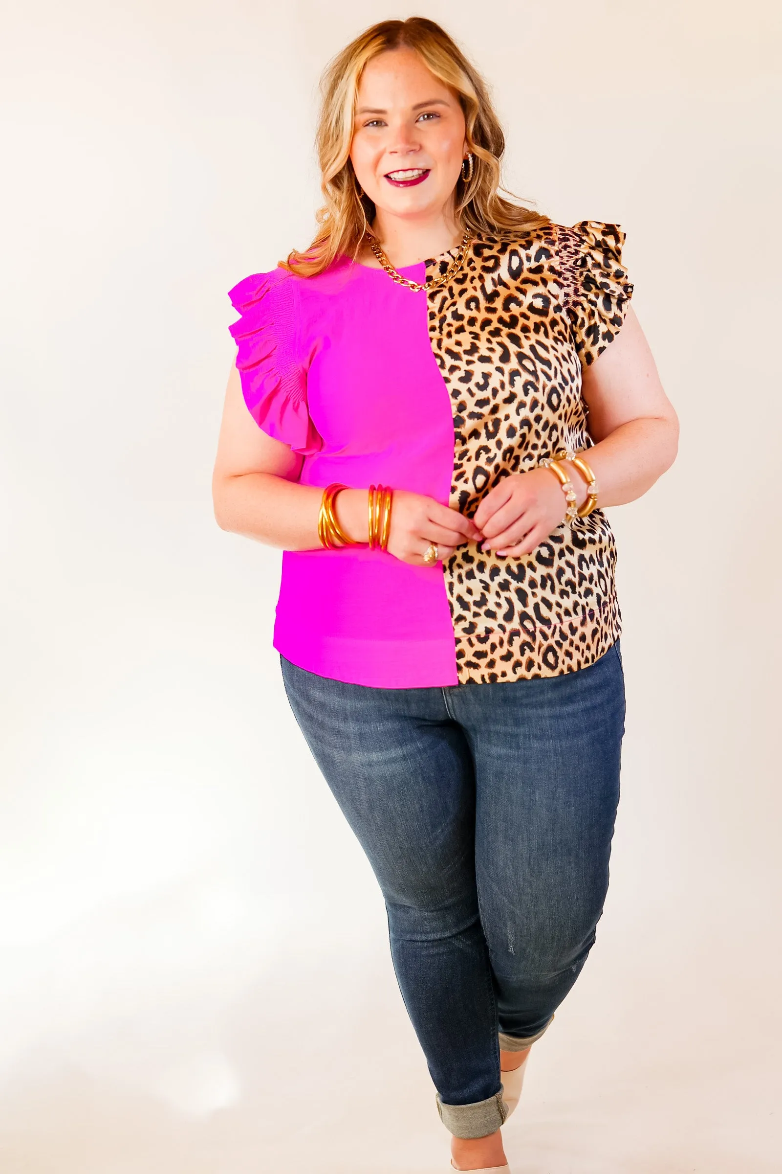 The Lively Side Split Print Top in Cheetah Print and Hot Pink