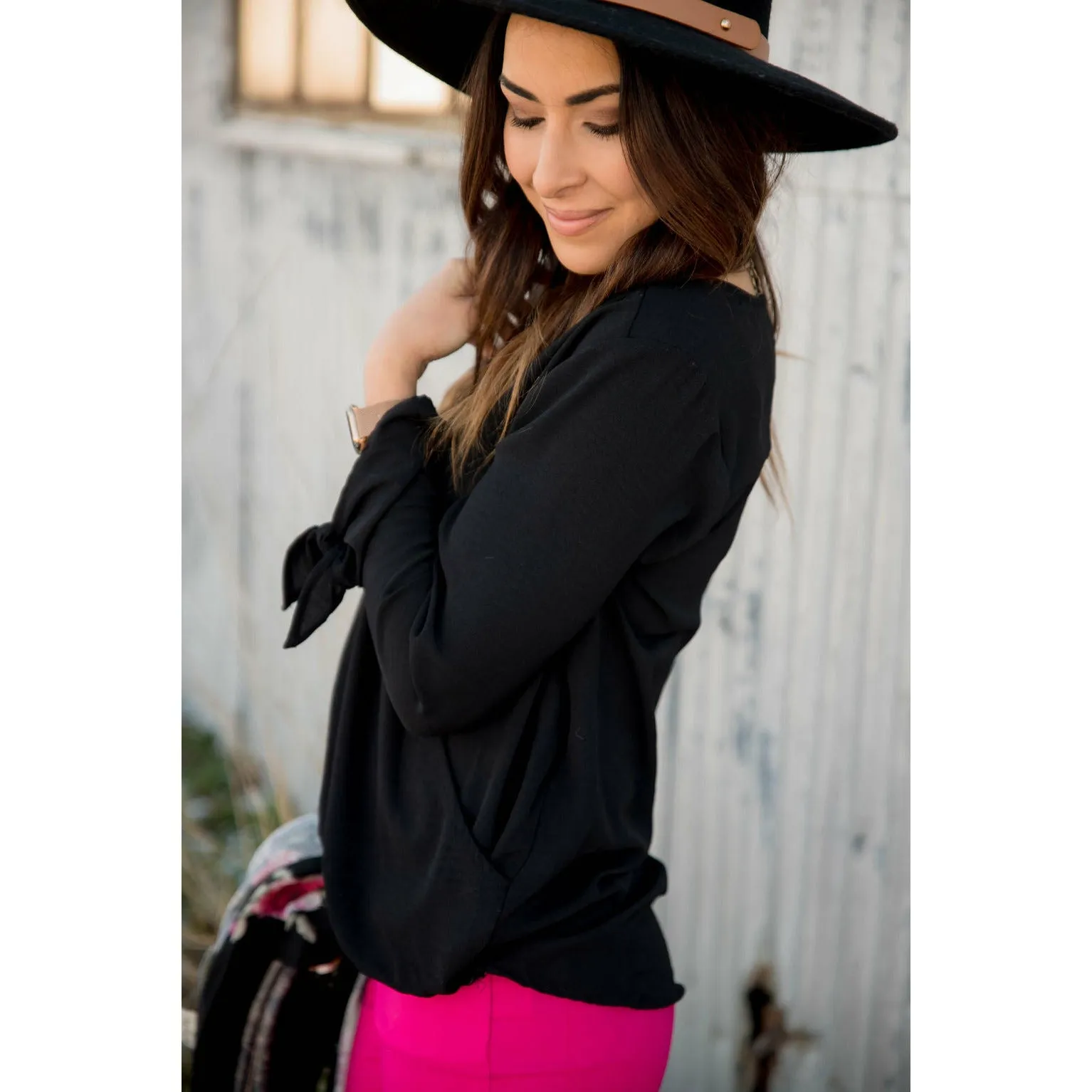 Tie Sleeve Wrap Blouse