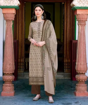 Unstitched Brown Cotton Suits Dress Material for Ladies