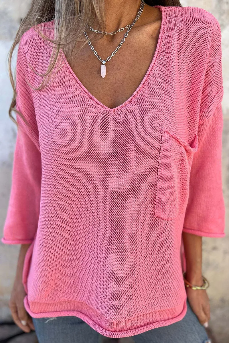 V Neck Lightweight Crochet  Sweater Tops