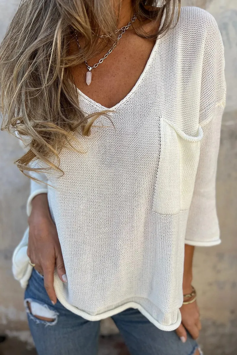 V Neck Lightweight Crochet  Sweater Tops