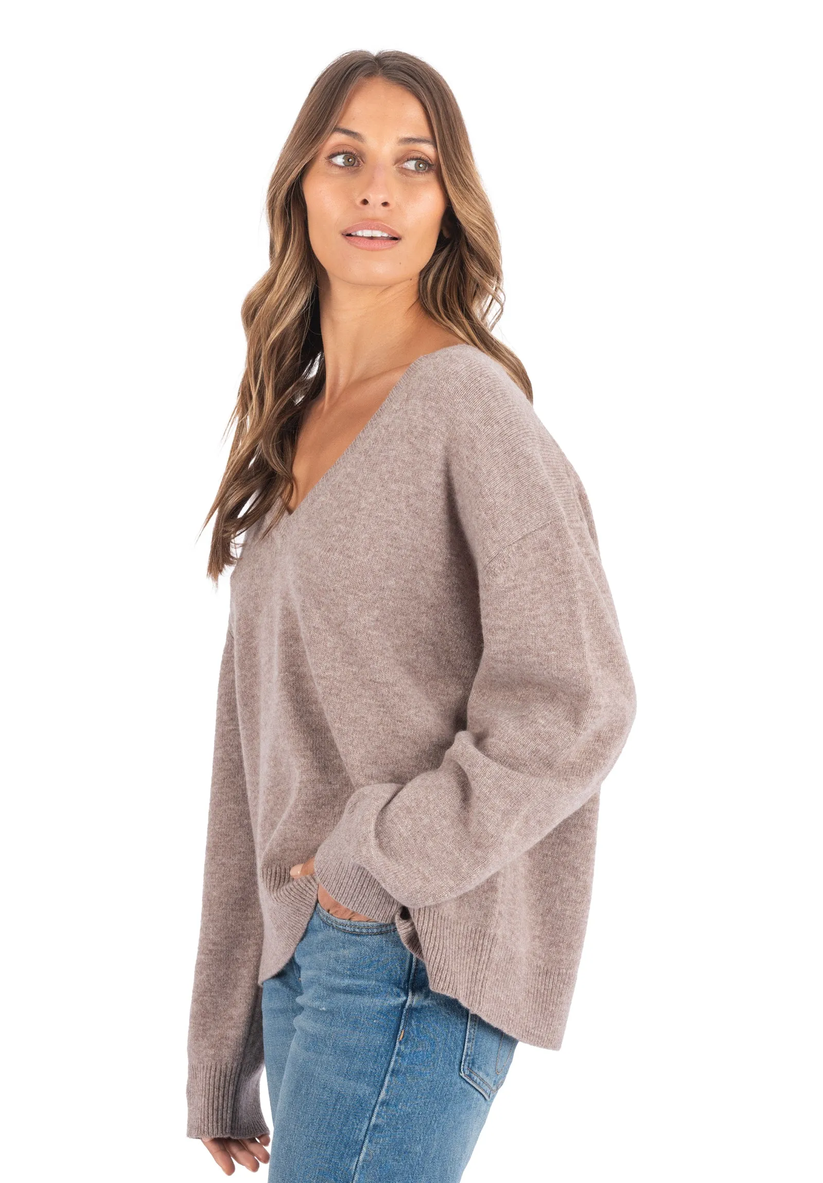 Valentina Beige Melange Oversized Merino Wool Sweater