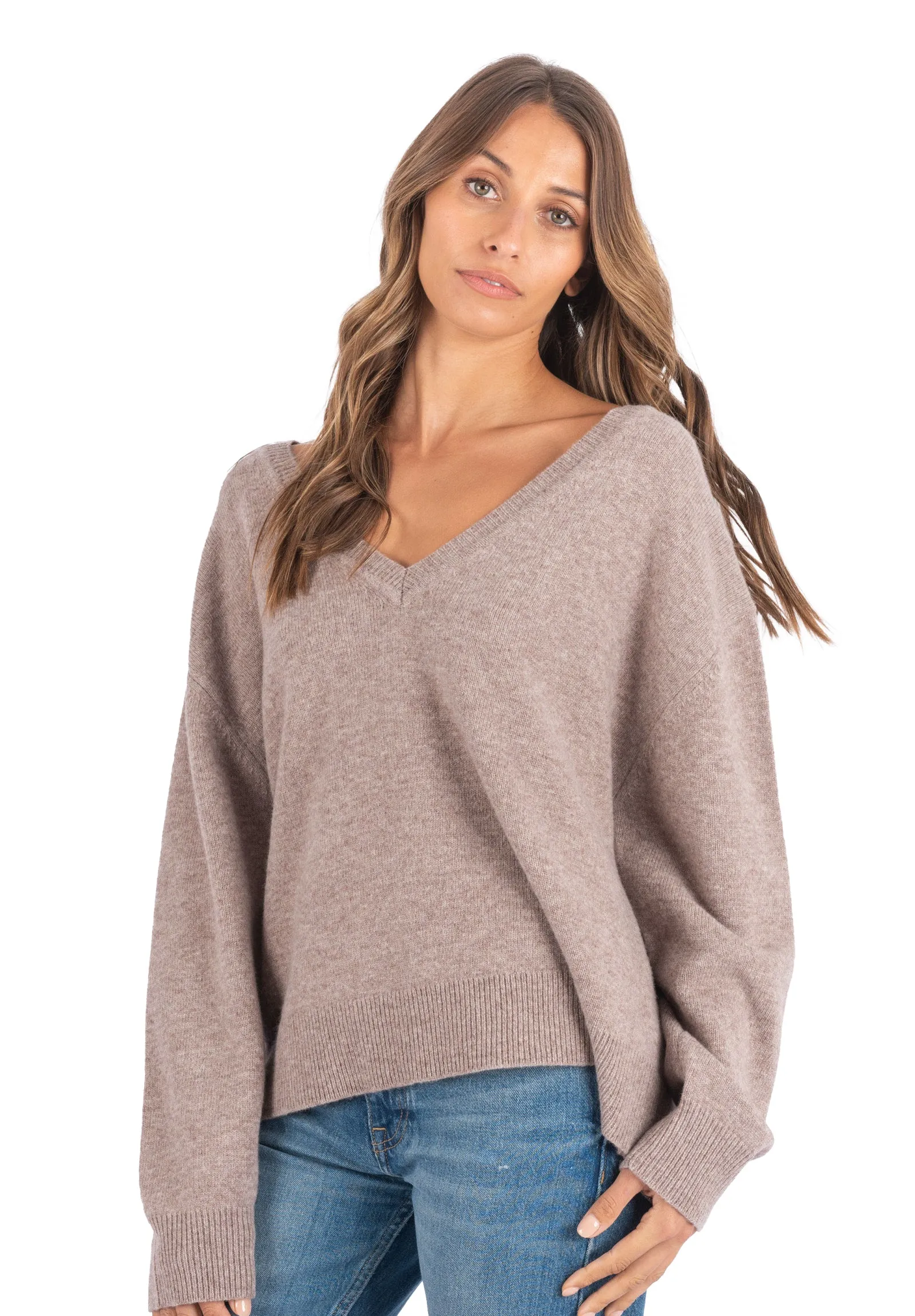 Valentina Beige Melange Oversized Merino Wool Sweater