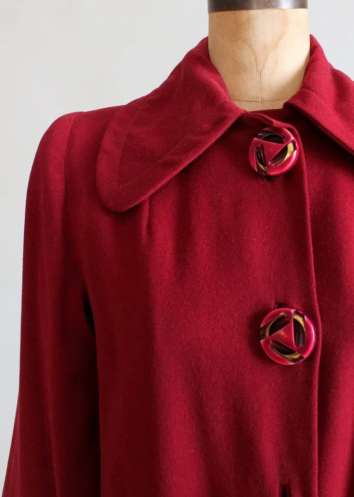 Vintage 1940s Cranberry Wool Swing Coat