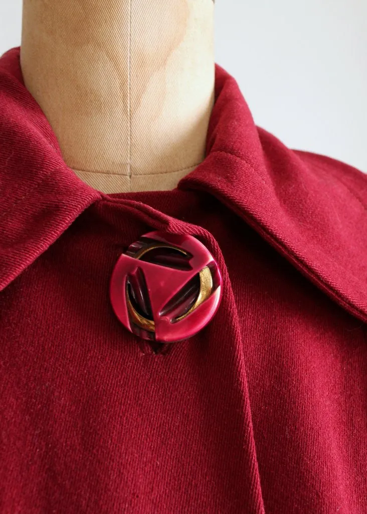 Vintage 1940s Cranberry Wool Swing Coat