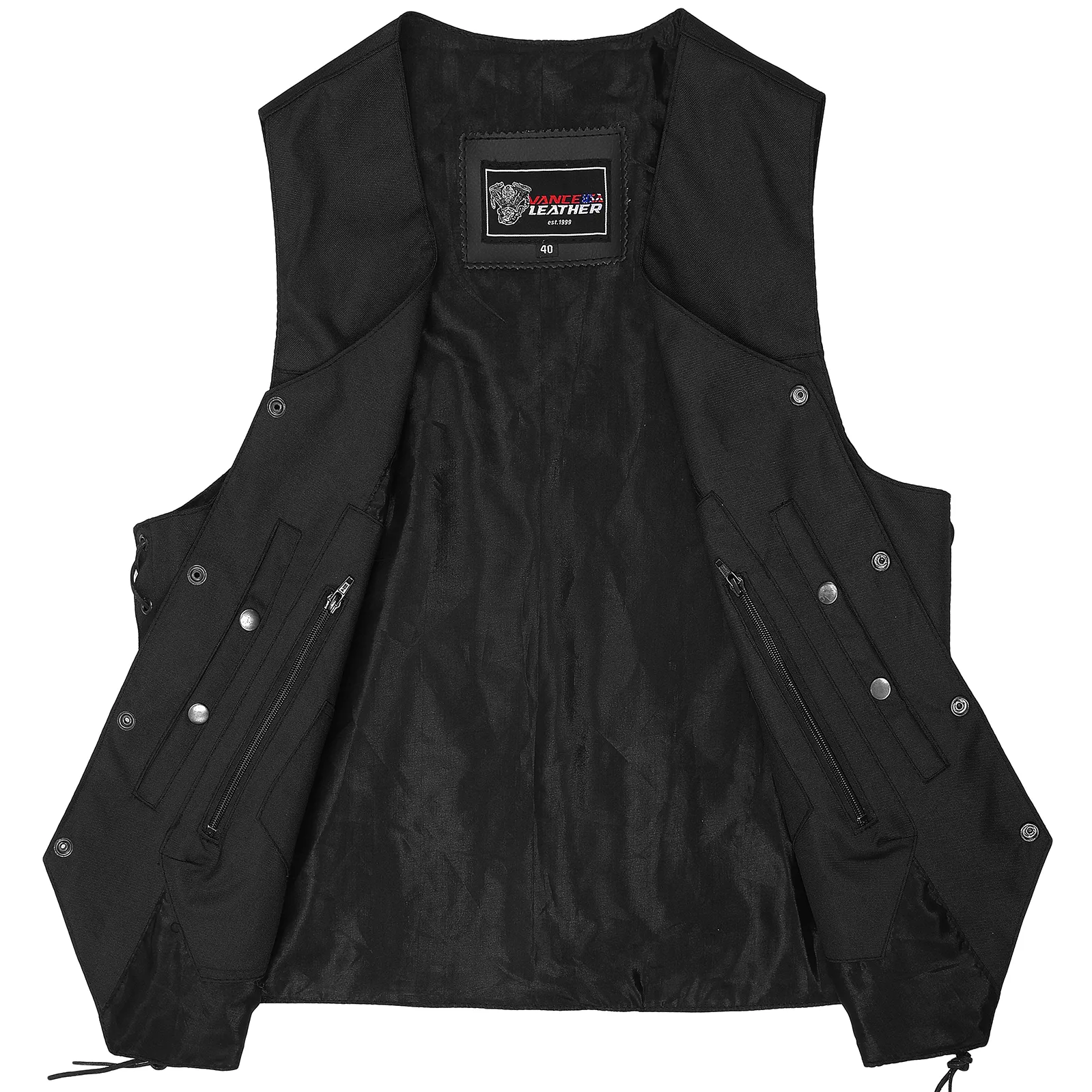 VL1915 Men's Premium Black Textile Motorcycle 10 Pocket Vest with Dual Conceal Carry Pockets - Perfect for Every Biker Versatile & Durable