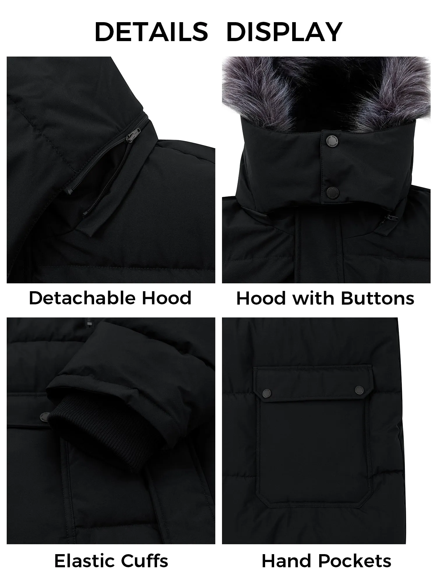 Wantdo Men's Big and Tall Winter Coat Windproof Hooded Winter Padded Puffer Parka Jacket