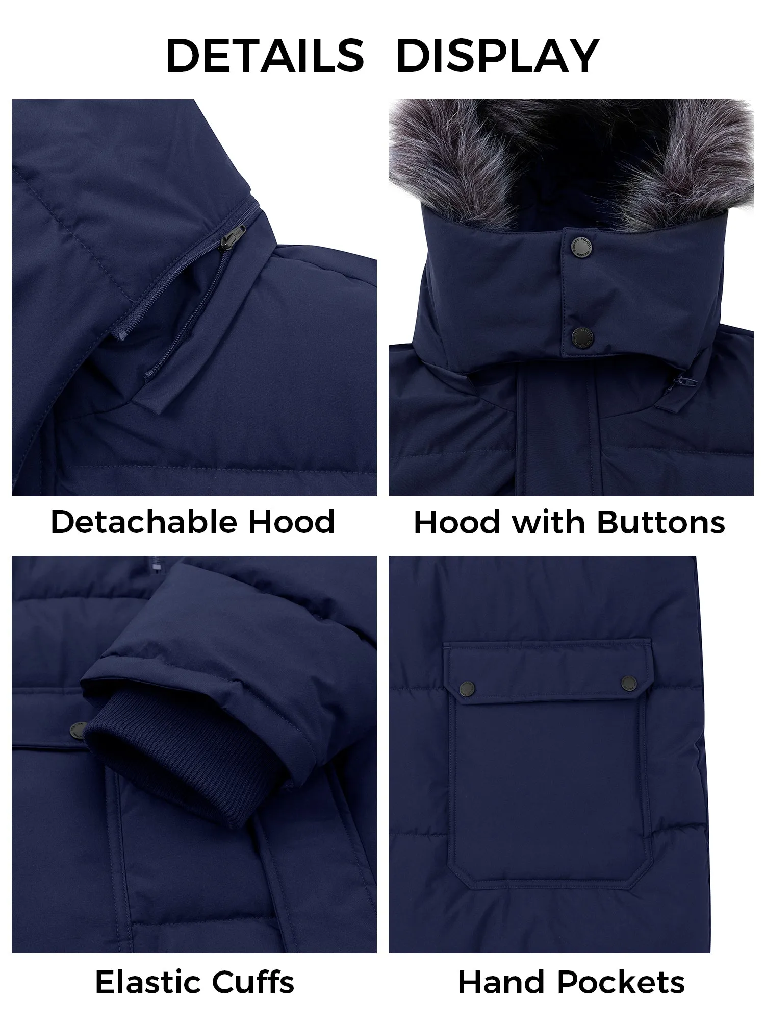 Wantdo Men's Big and Tall Winter Coat Windproof Hooded Winter Padded Puffer Parka Jacket