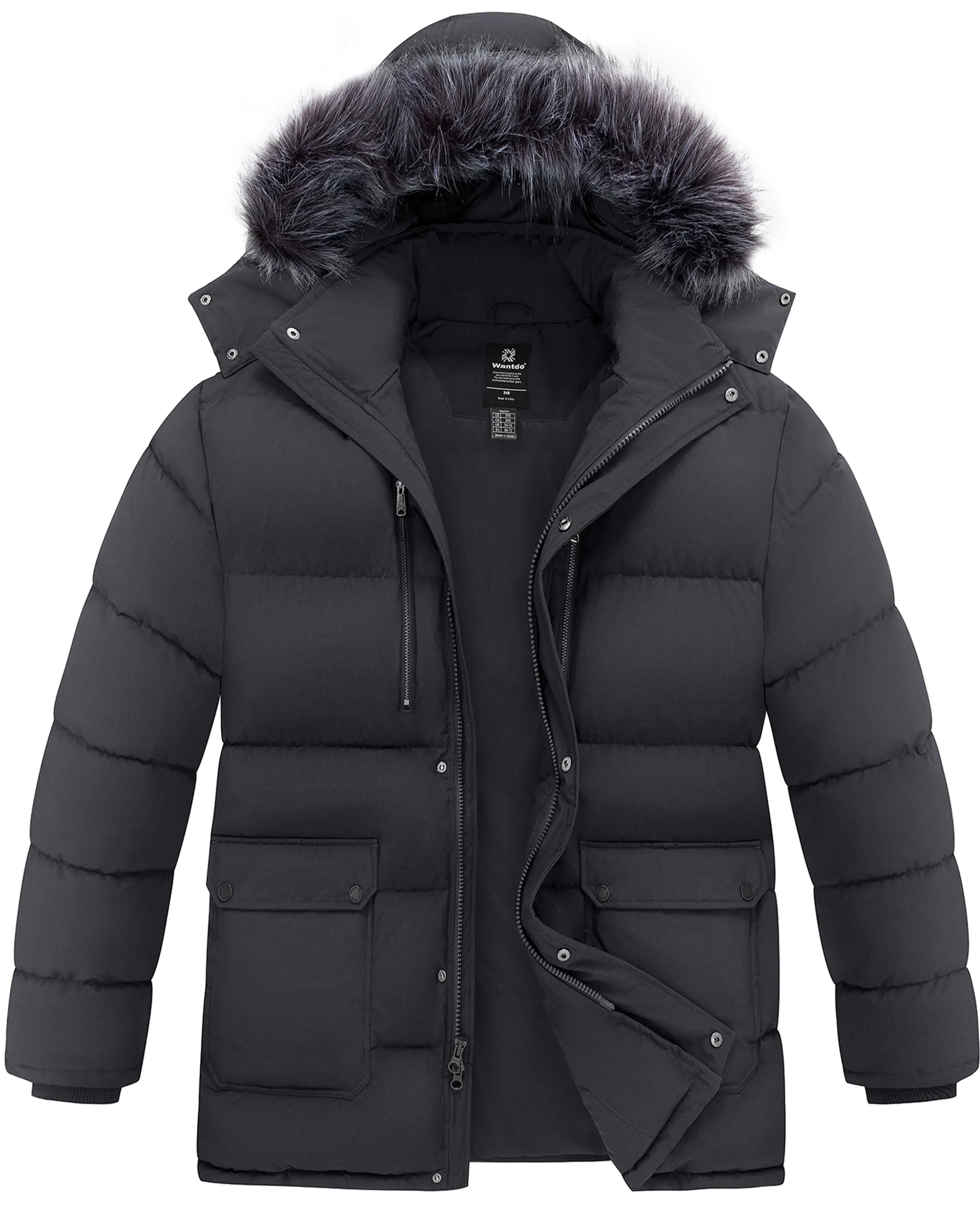 Wantdo Men's Big and Tall Winter Coat Windproof Hooded Winter Padded Puffer Parka Jacket