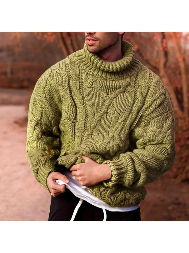 Winter Fashion Casual Twisted Turtleneck Men'S Knitted Sweater