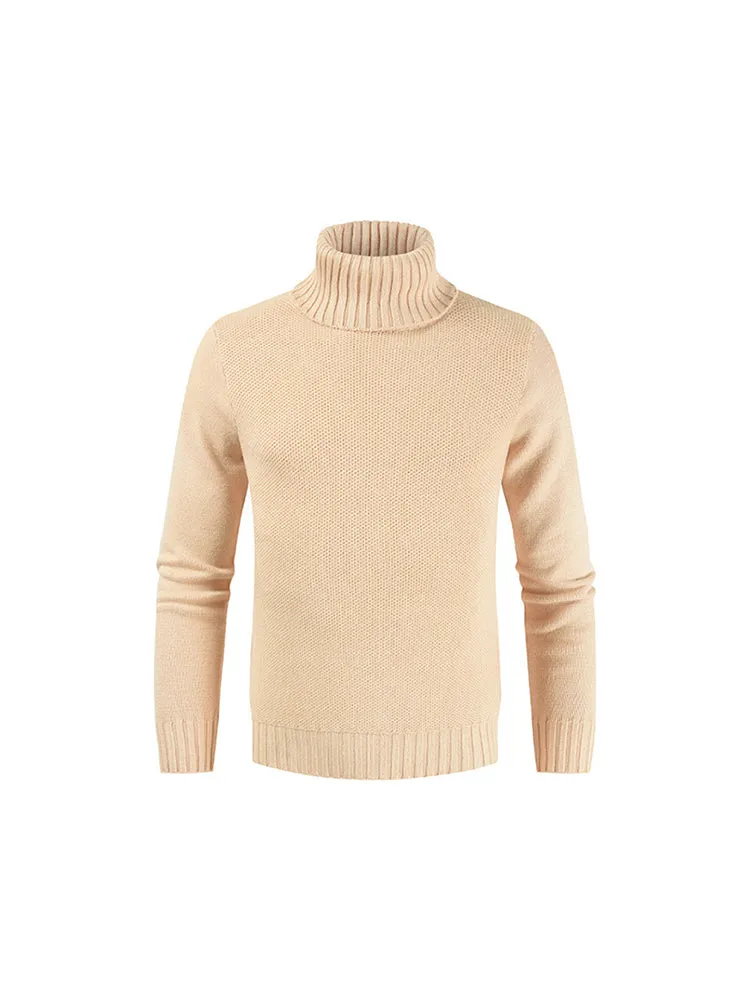 Winter New Men'S Pullover Slim Turtleneck Solid Color Sweater