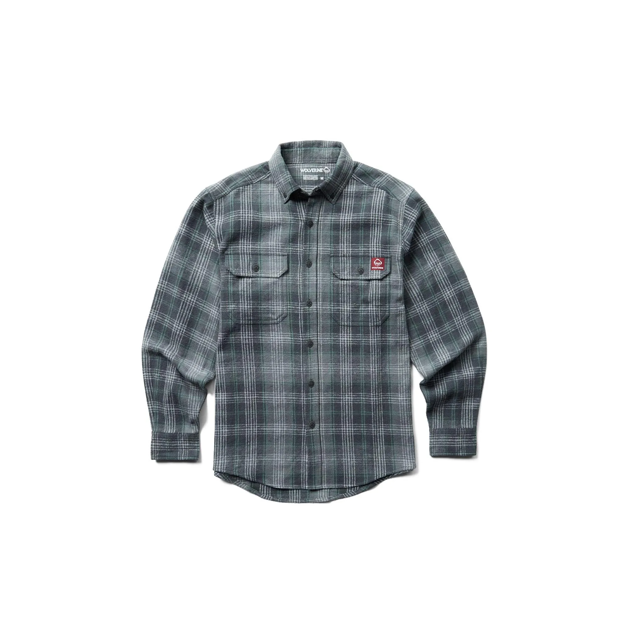 Wolverine Glacier Heavyweight Flannel Work Shirt Greystone Plaid