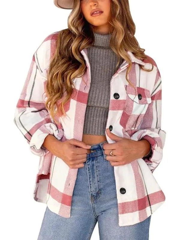 Women Plaid Pattern Jacket With Collared Design