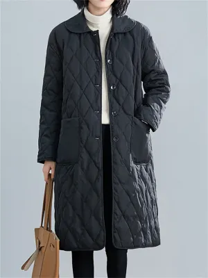 Women's Dailywear Lightweight Mid-Length Black Cotton Coat