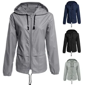 Women's Raincoat Zipper Hooded Lightweight Outdoor Thin Coats