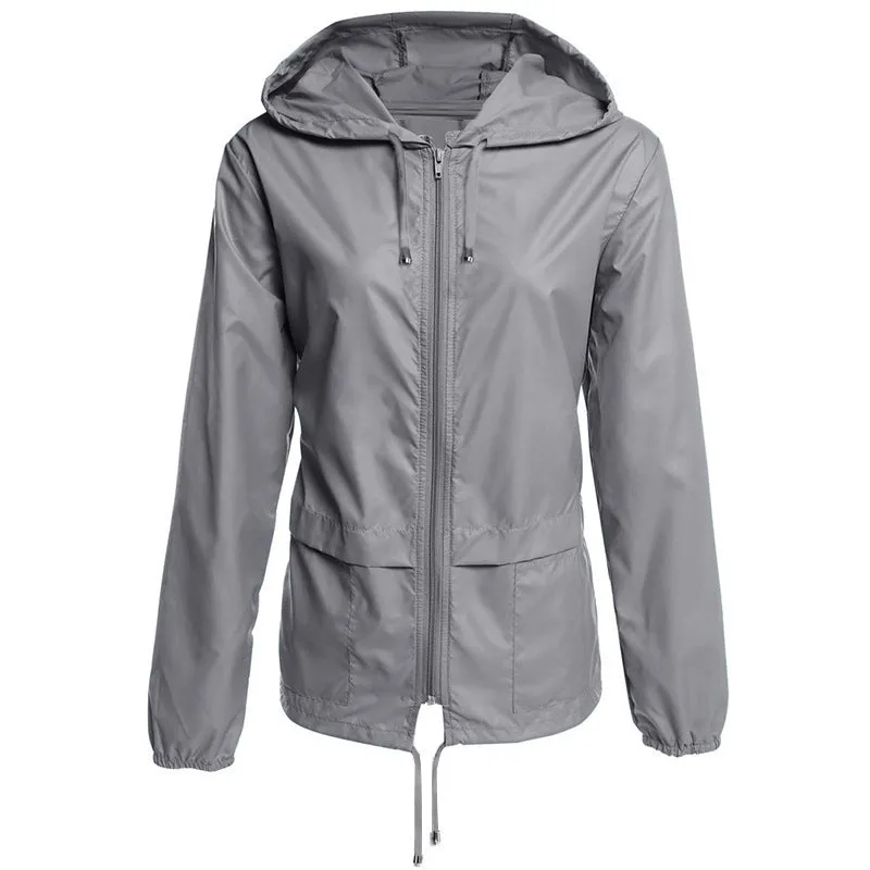 Women's Raincoat Zipper Hooded Lightweight Outdoor Thin Coats