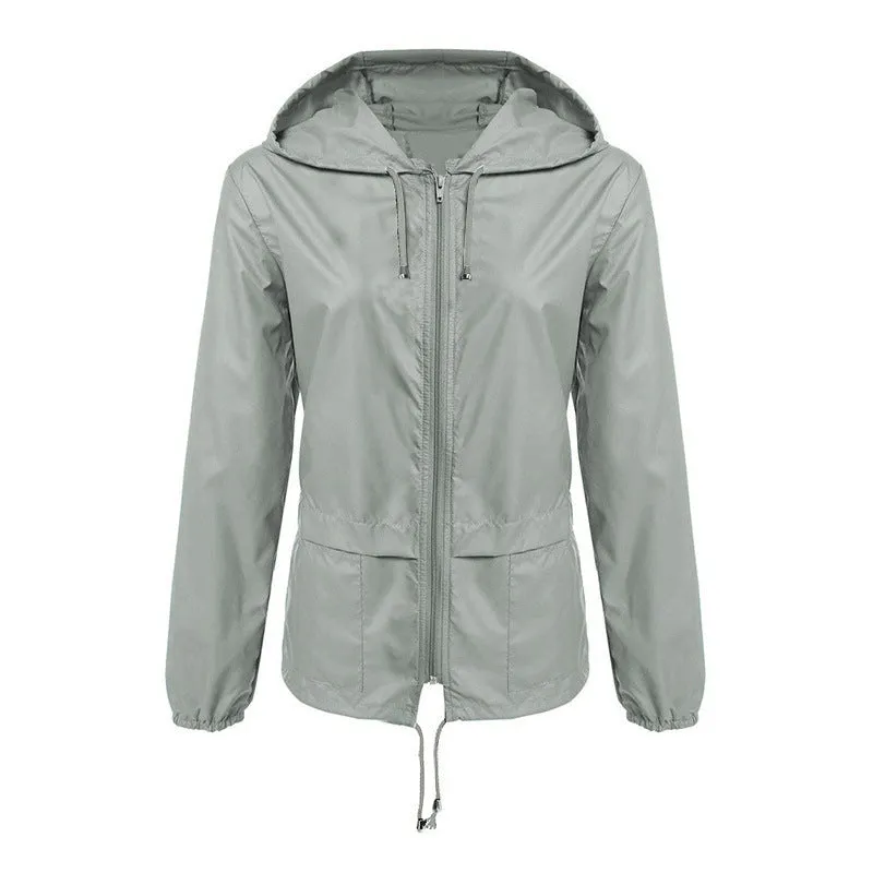 Women's Raincoat Zipper Hooded Lightweight Outdoor Thin Coats