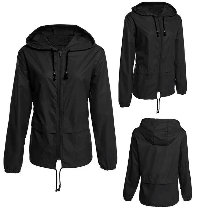 Women's Raincoat Zipper Hooded Lightweight Outdoor Thin Coats