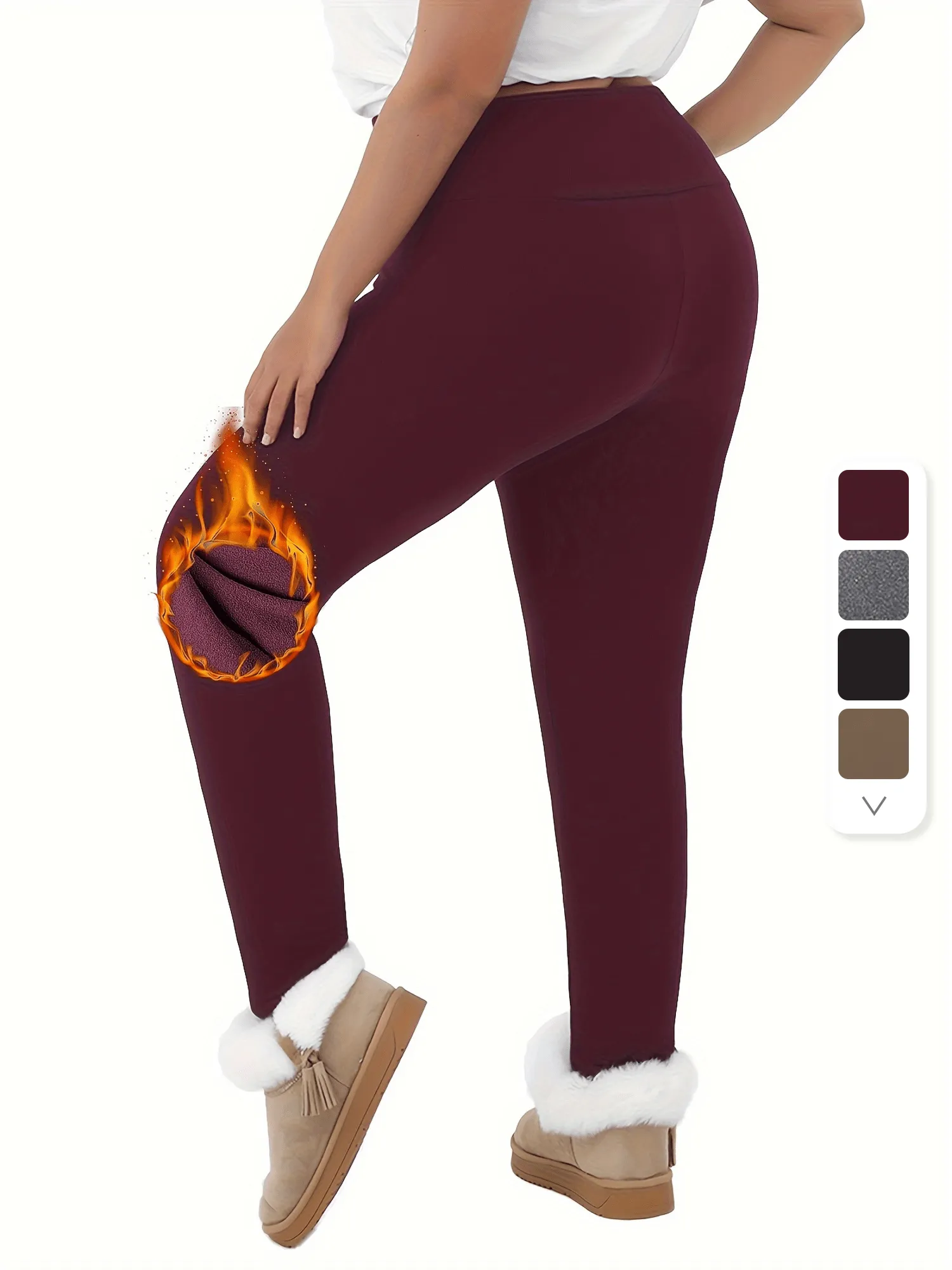 Women's Sports Leggings, Plus Size Fleece Lined High Waist Stretchy Solid Color Thermal Leggings Suitable Spring/Autumn