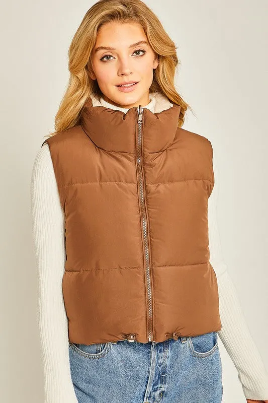 Woven Solid Reversible Puffer Vest (DS)