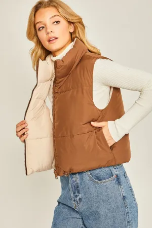 Woven Solid Reversible Puffer Vest (DS)